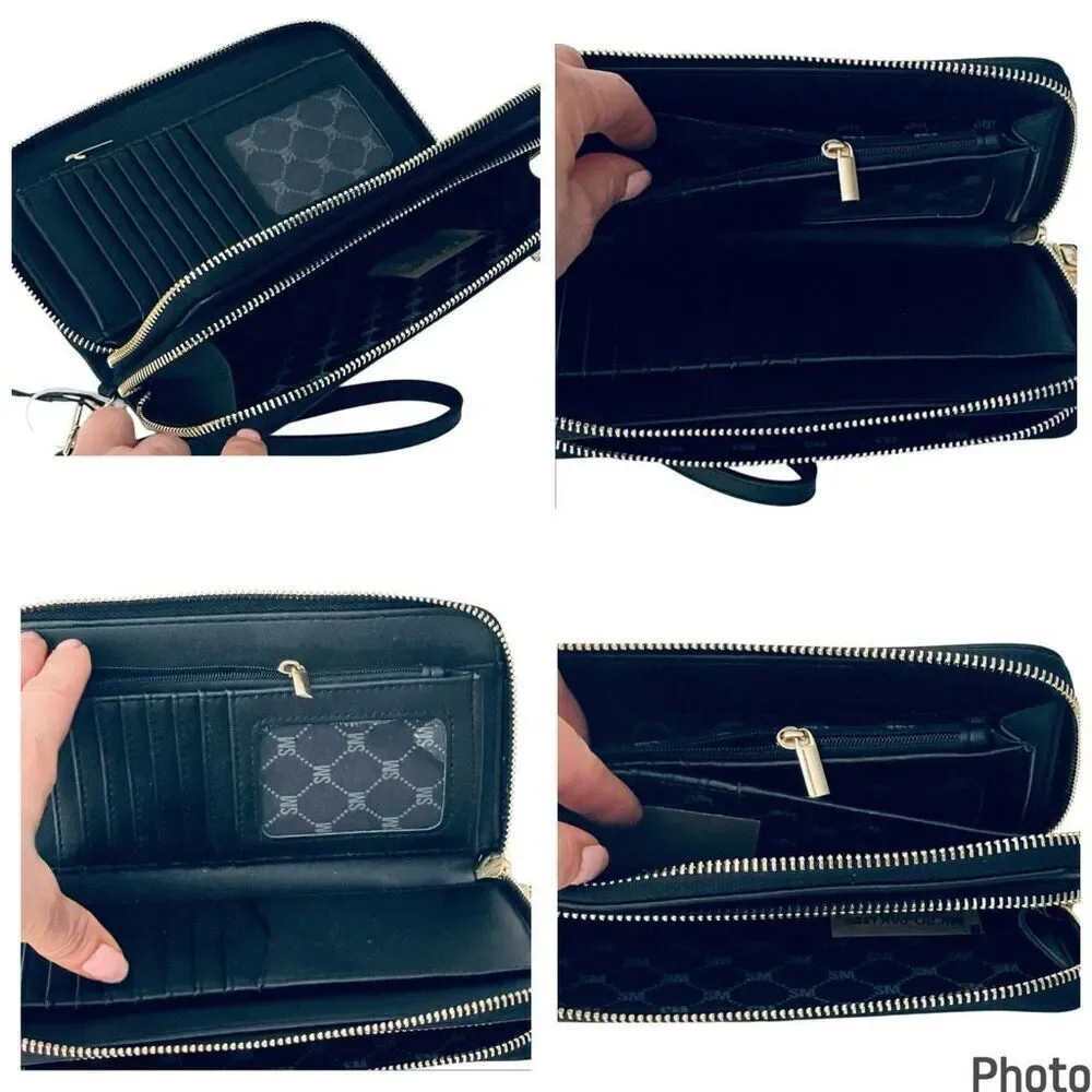 NWT Steve Madden Gorgeous BBENNI Black & Gold Zip All Around Wristlet Wallet